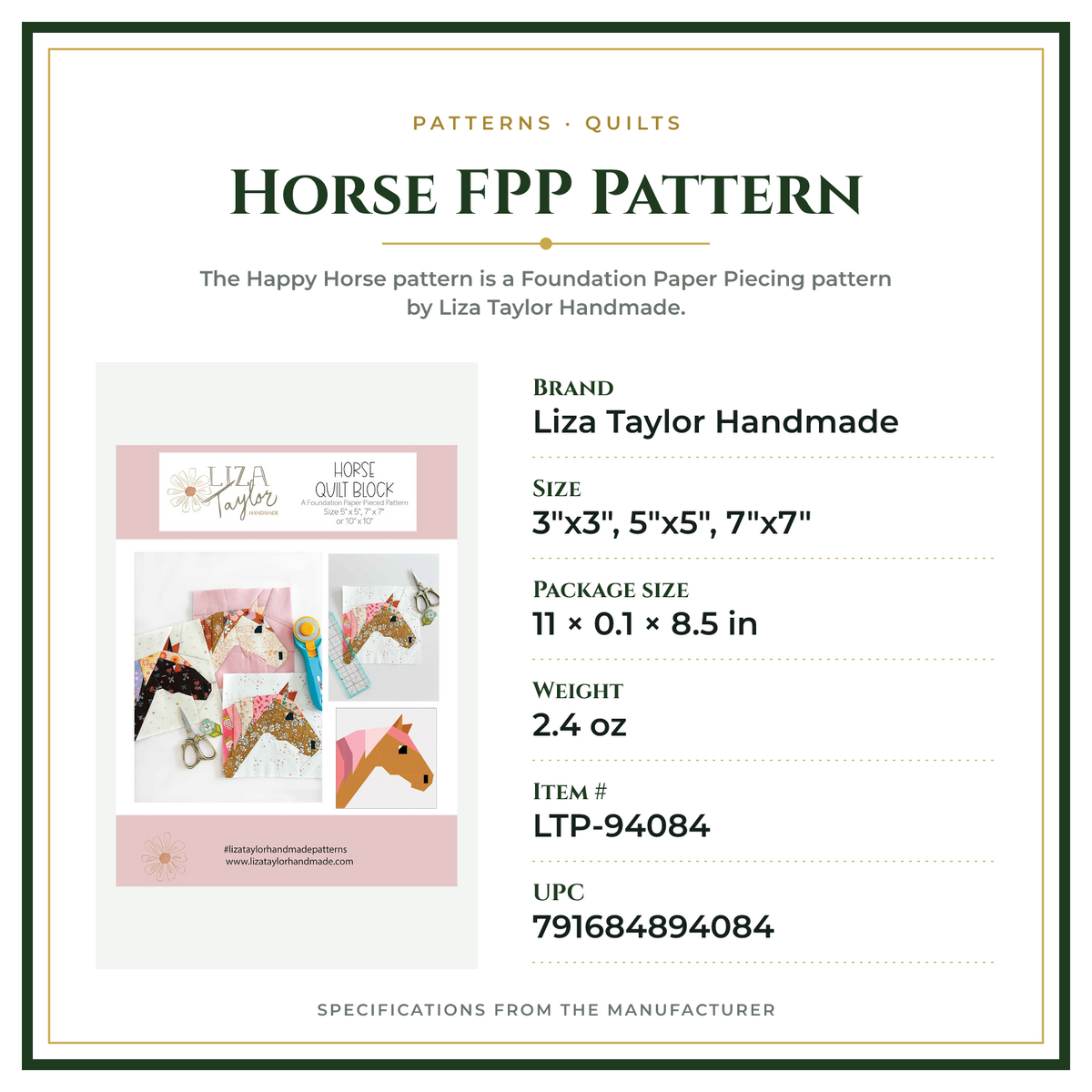Product Specifications – Horse FPP Pattern
