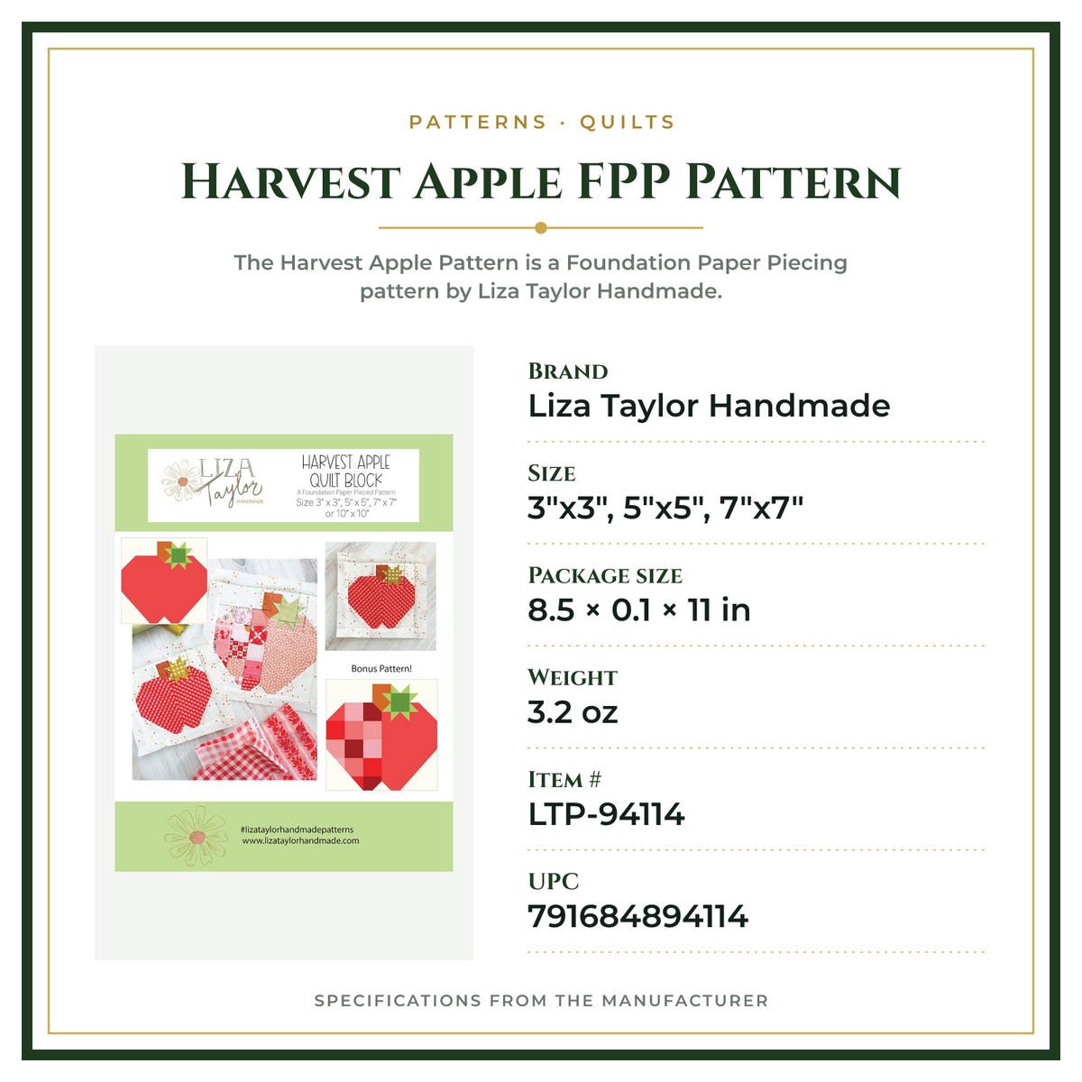 Product Specifications – Harvest Apple FPP Pattern