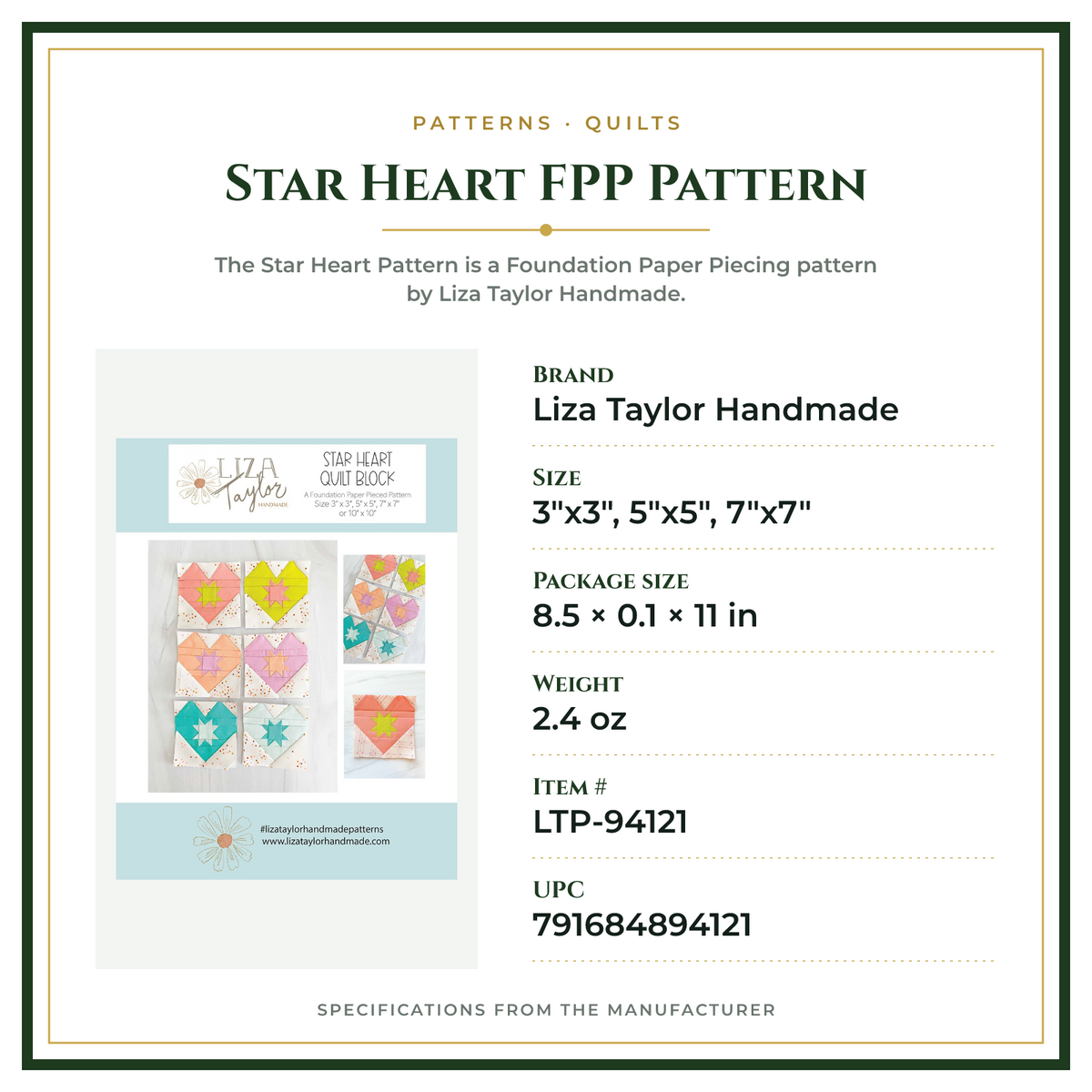 Product Specifications – Star Heart FPP Pattern