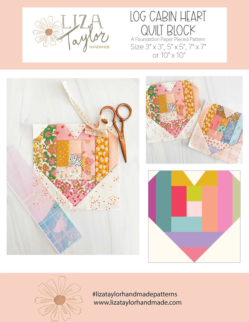 Log Cabin Heart FPP Pattern