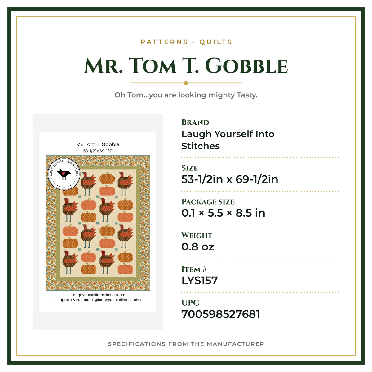 Product Specifications – Mr. Tom T. Gobble