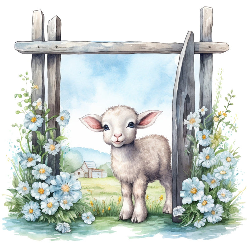 Light Blue Farm Animals Fabric Panel 2