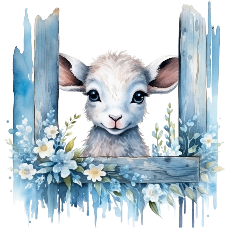 Light Blue Farm Animals Fabric Panel 9