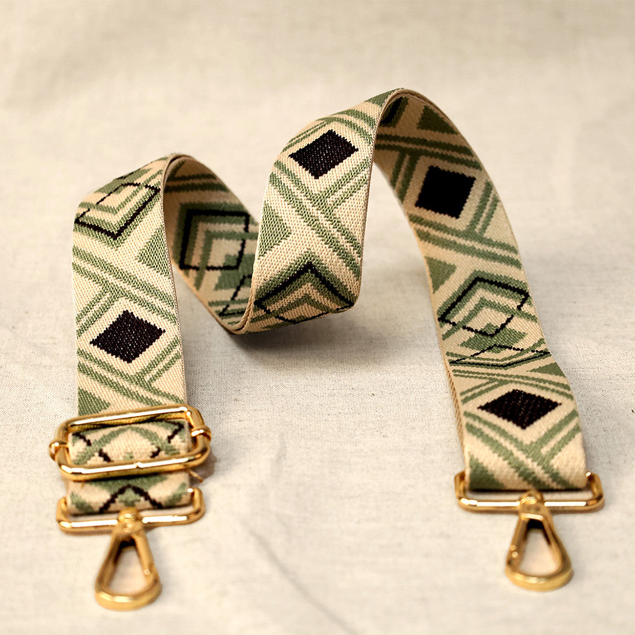 Adjustable Shoulder Strap Green Black Beige Geometric