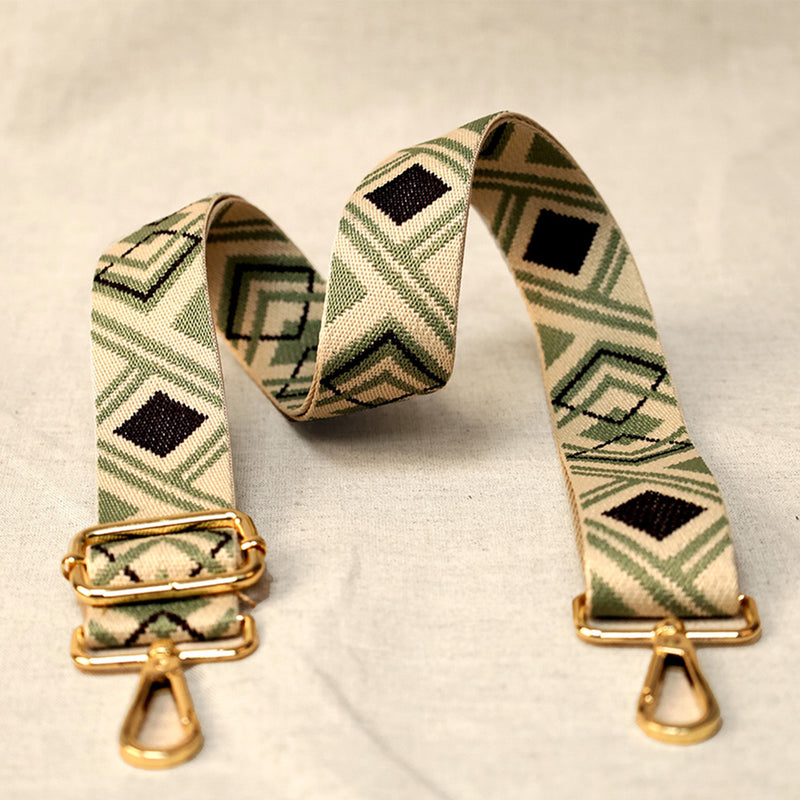 Adjustable Shoulder Strap Green Black Beige Geometric