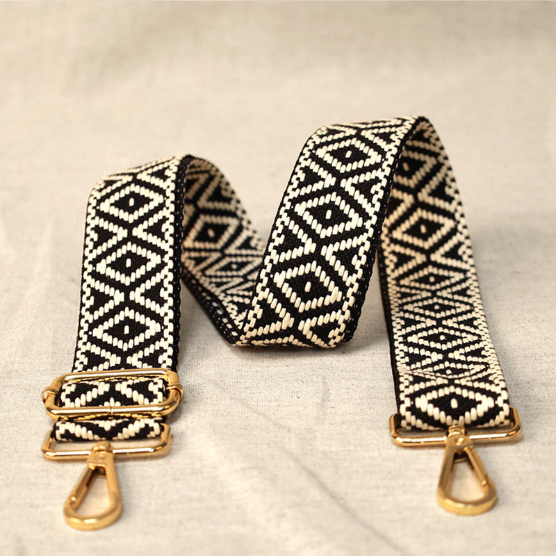 Adjustable Shoulder Strap Black Ivory Geometric