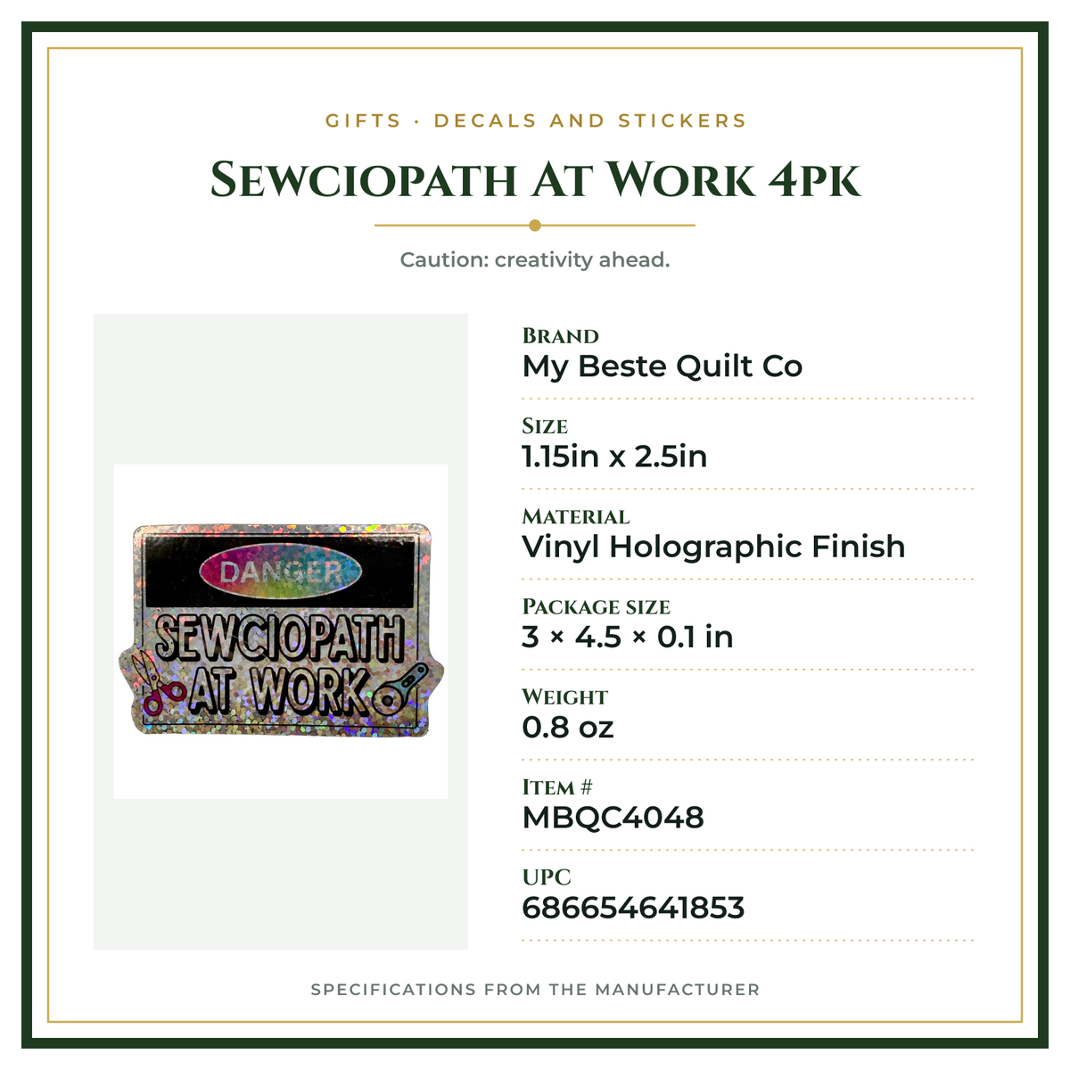 Product Specifications – Sewciopath At Work 4pk