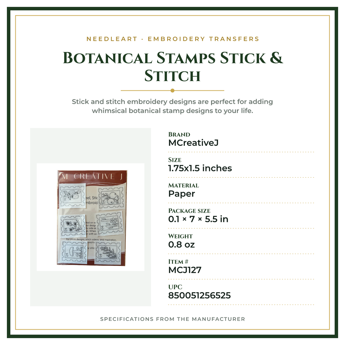 Product Specifications – Botanical Stamps Stick & Stitch