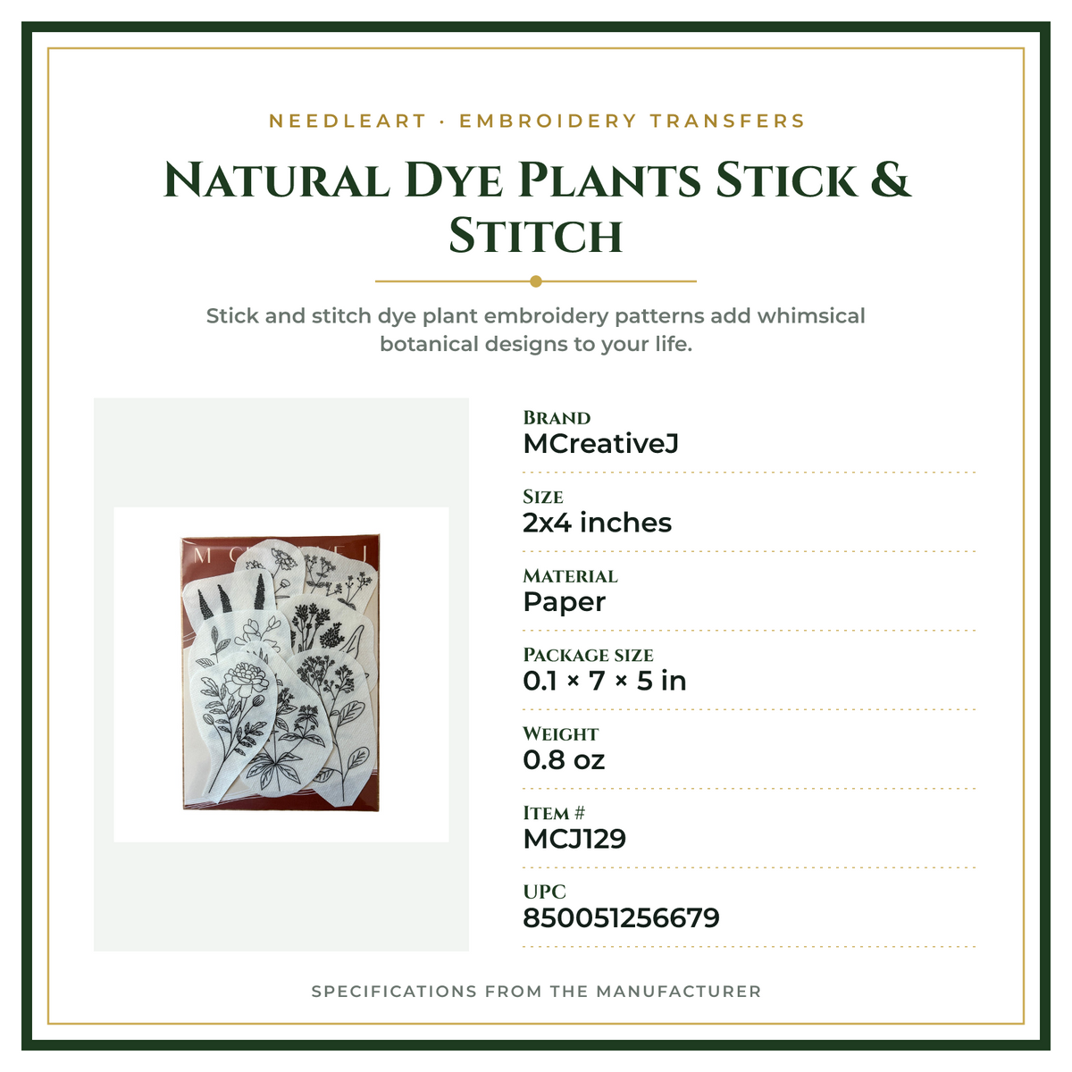 Product Specifications – Natural Dye Plants Stick & Stitch