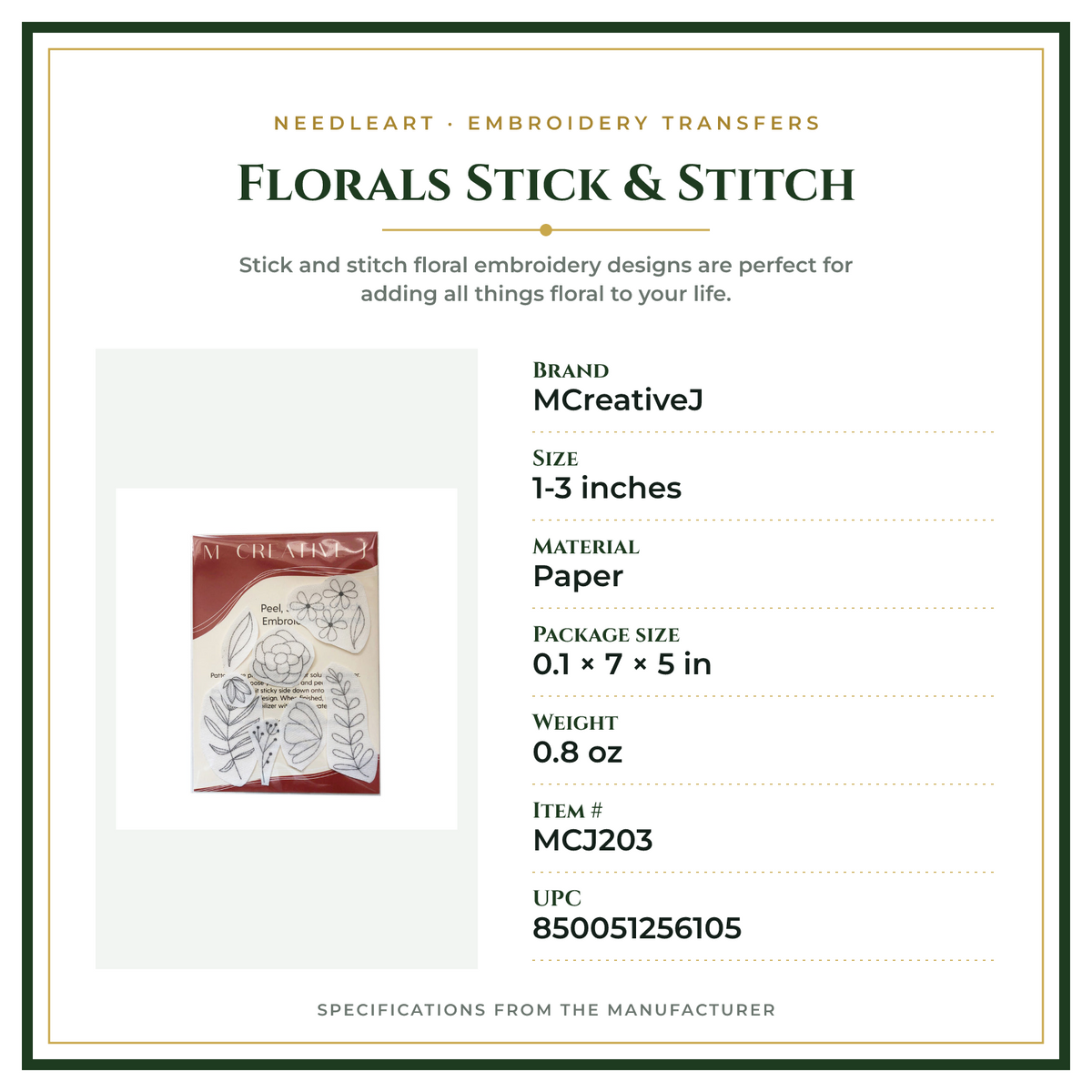 Product Specifications – Florals Stick & Stitch
