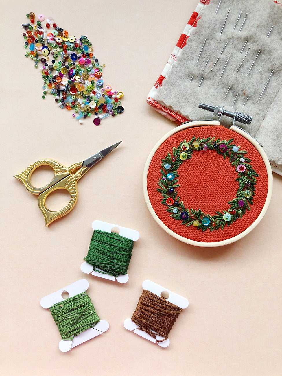 Holiday Wreath Ornament Embroidery Kit