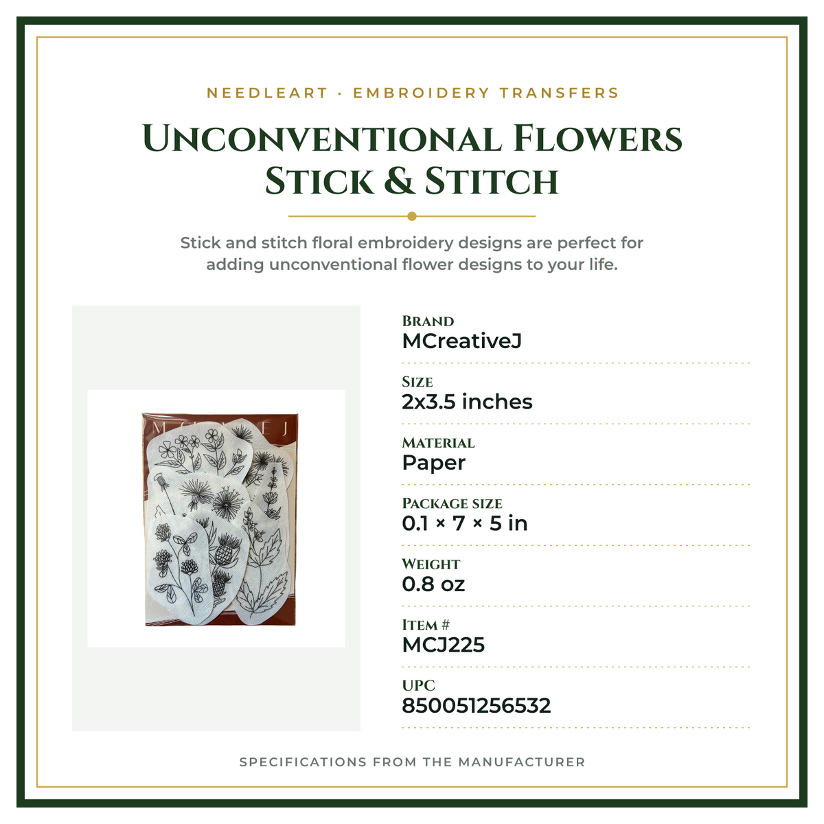 Product Specifications – Unconventional Flowers Stick & Stitch