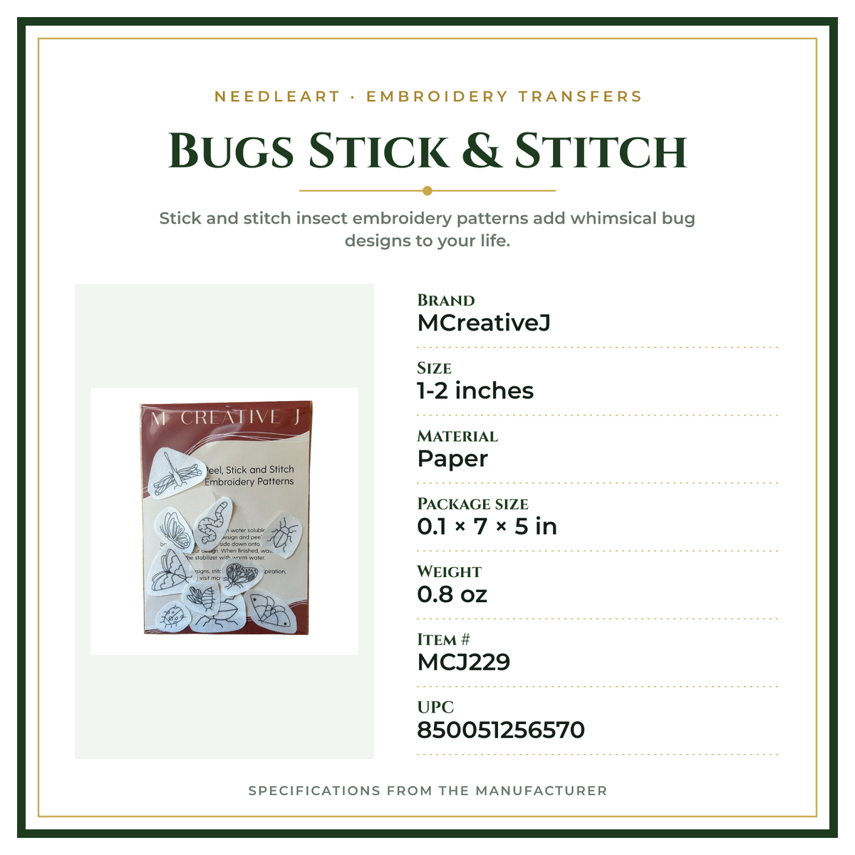 Product Specifications – Bugs Stick & Stitch