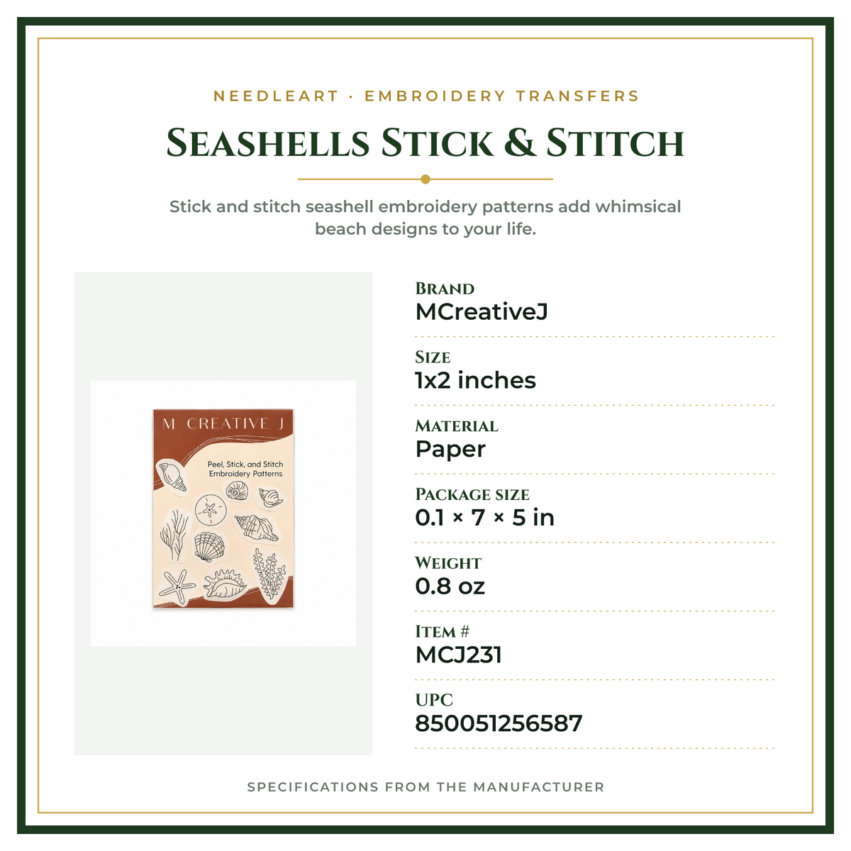 Product Specifications – Seashells Stick & Stitch