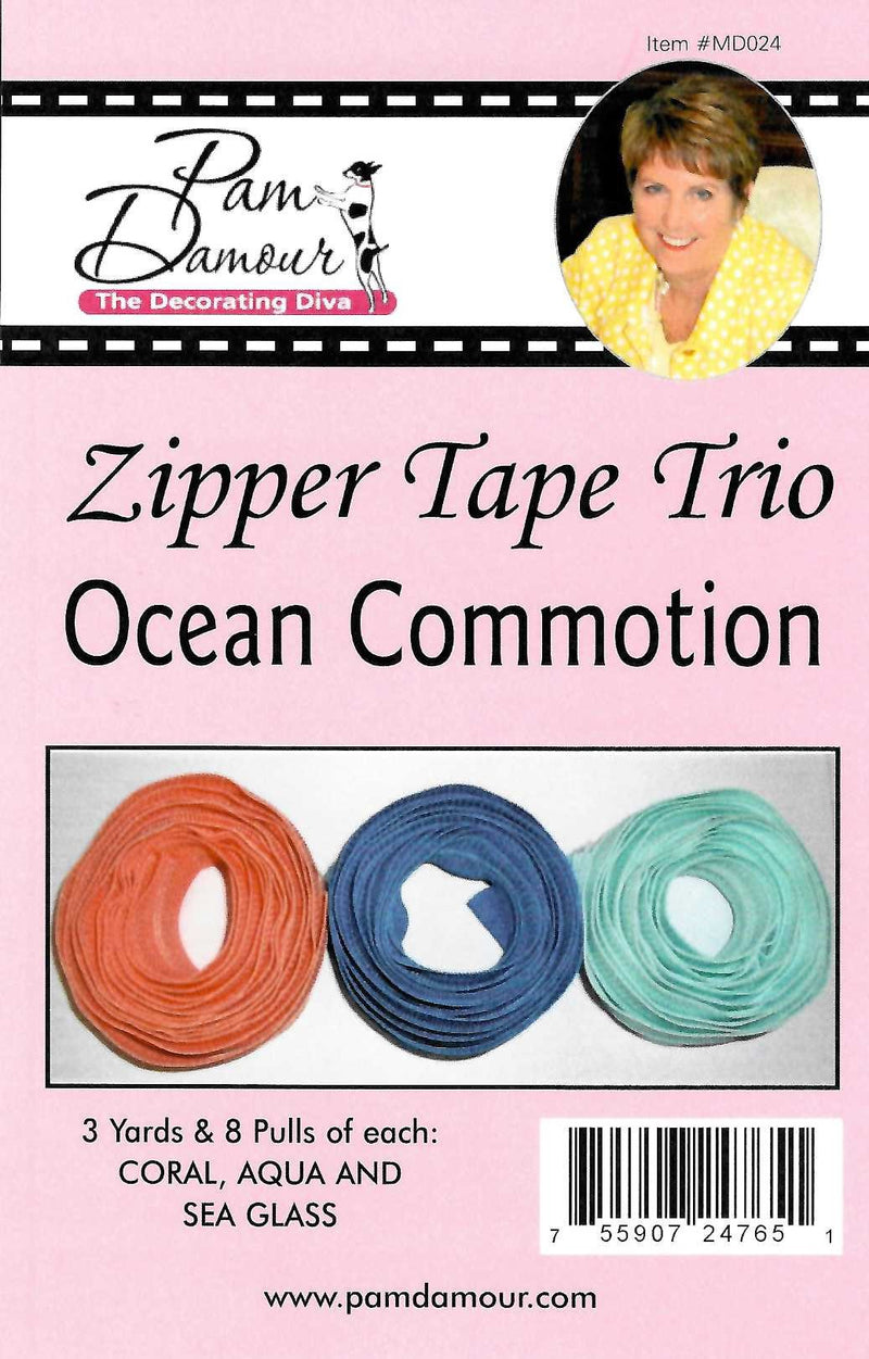 Ocean Commotion 3 yards of Reversible Coil Zipper Tape with 8 Slides