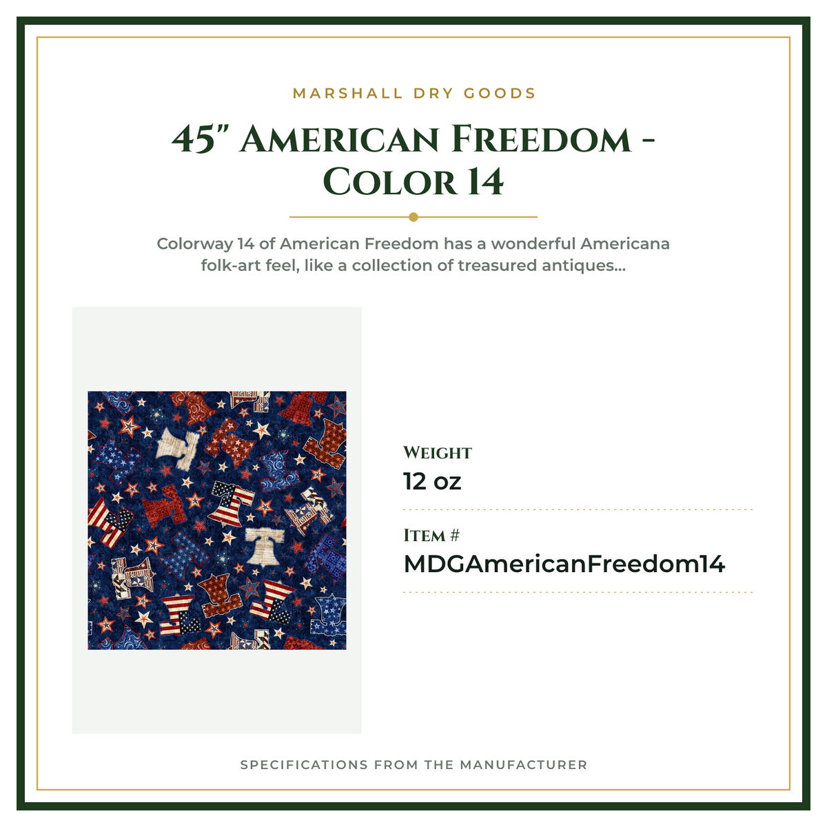 Product Specifications – 45" American Freedom - Color 14