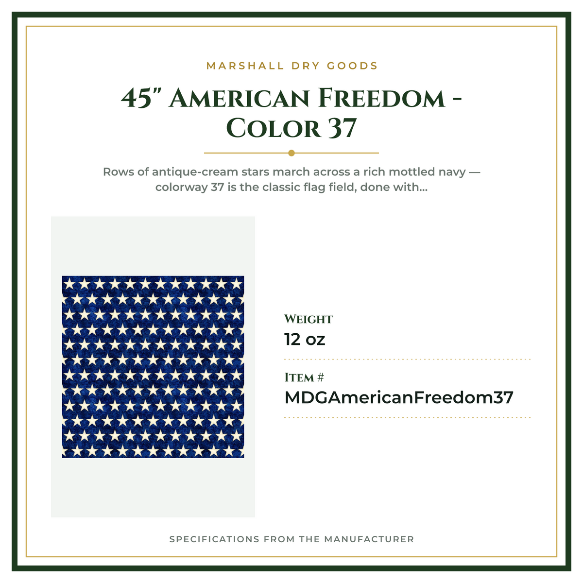 Product Specifications – 45" American Freedom - Color 37