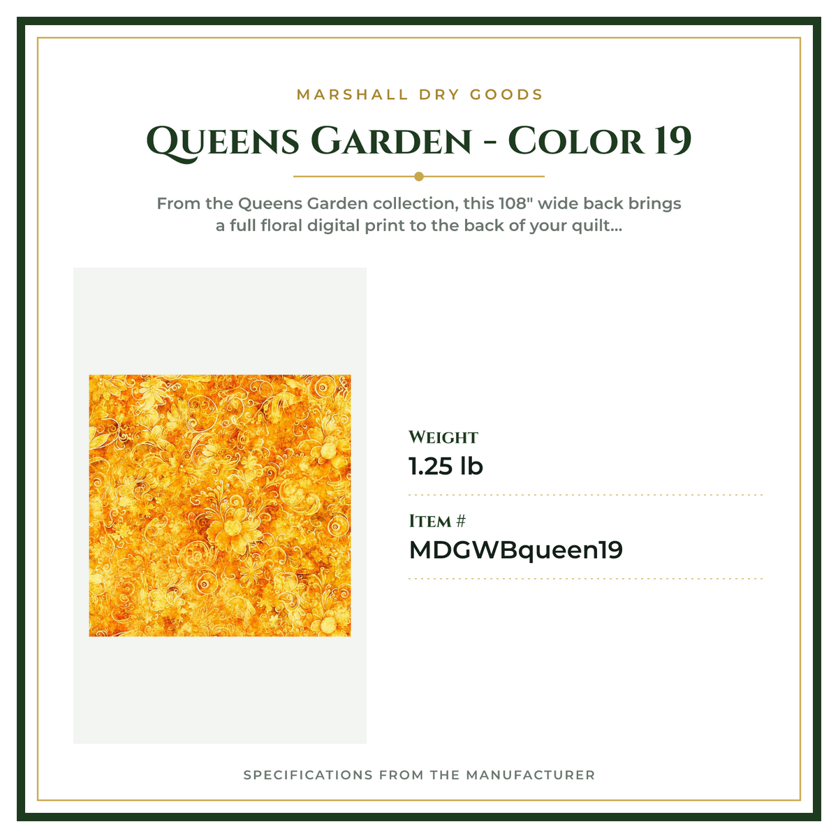 Product Specifications – Queens Garden - Color 19