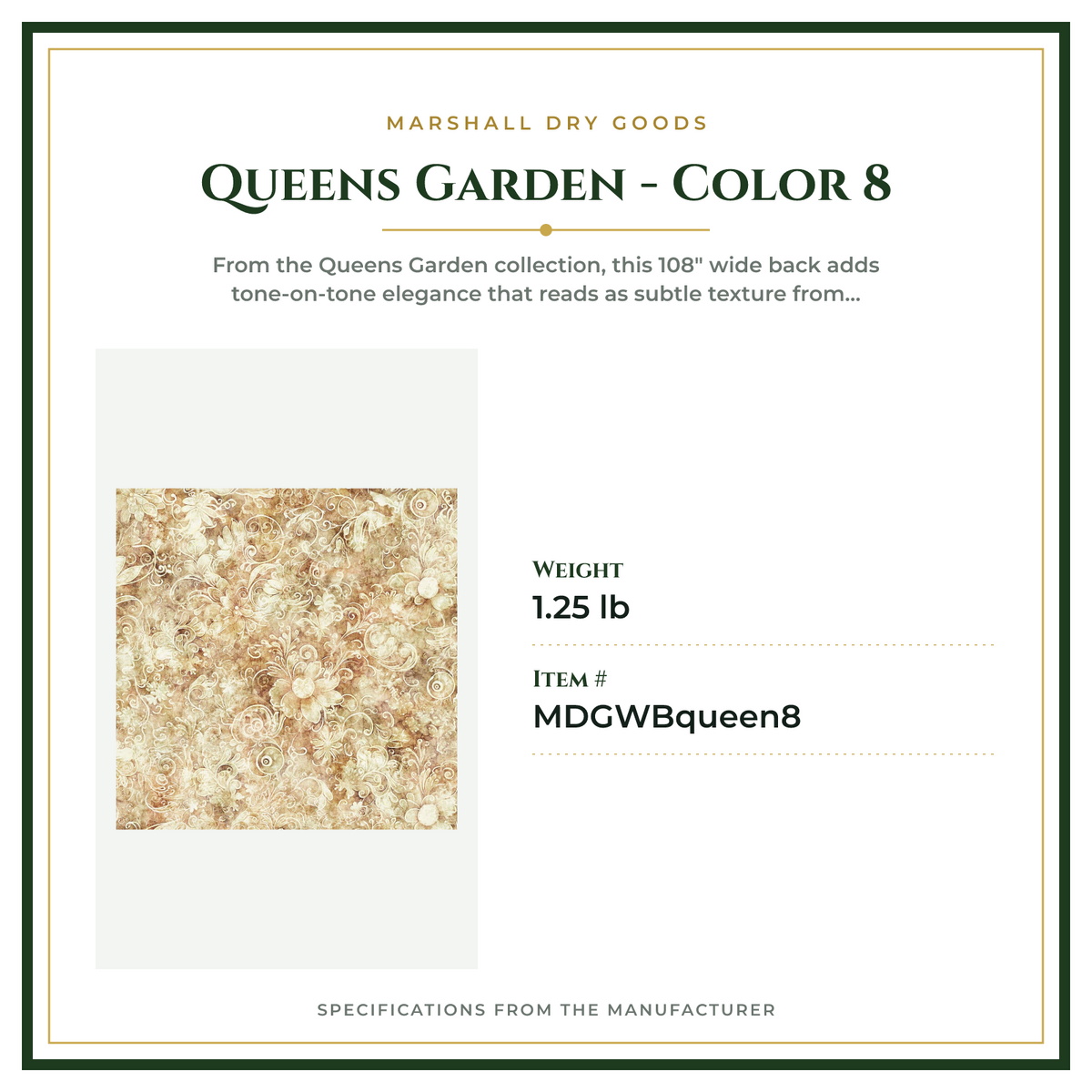 Product Specifications – Queens Garden - Color 8