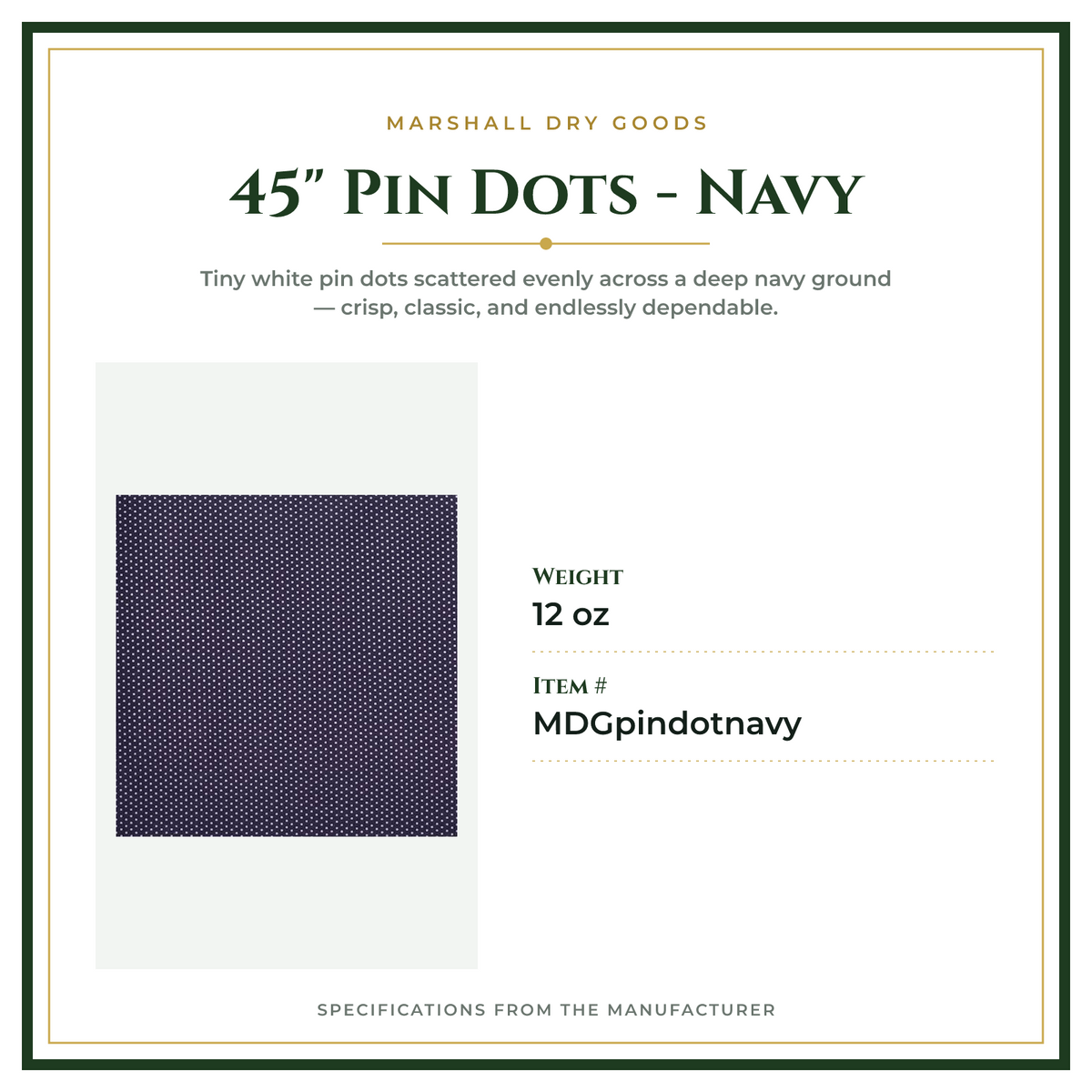 Product Specifications – 45" Pin Dots - Navy