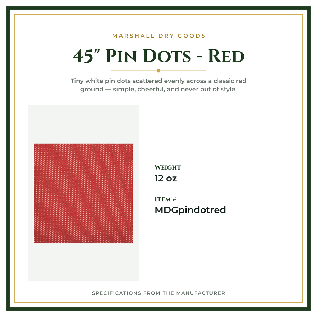 Product Specifications – 45" Pin Dots - Red