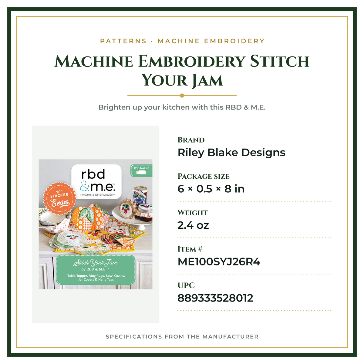 Product Specifications – Machine Embroidery Stitch Your Jam