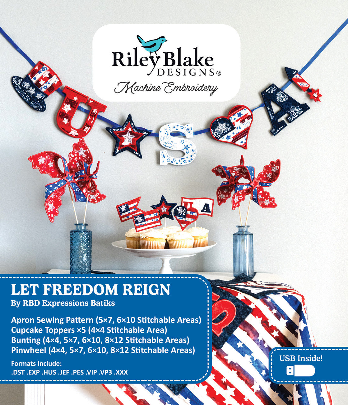 Let Freedom Reign 4th of July Machine Embroidery USB