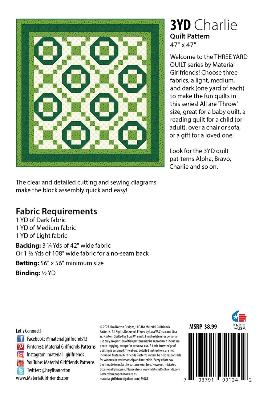 3yd Charlie Quilt Pattern