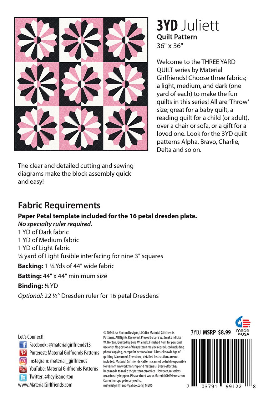 3yd Juliett Quilt Pattern