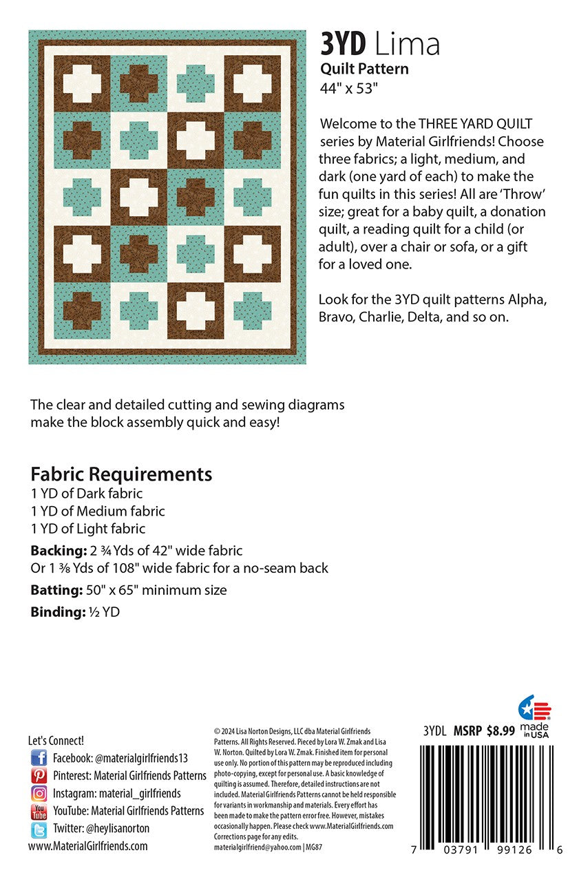 3Yard Lima Quilt Pattern