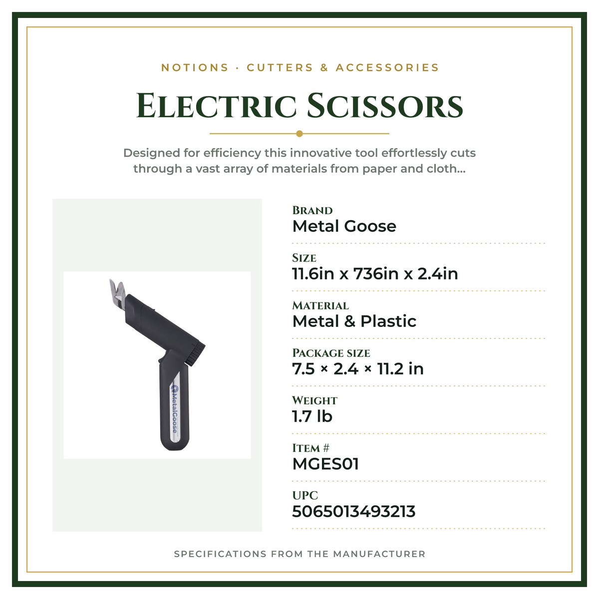 Product Specifications – Electric Scissors