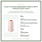 Product Specifications – Mako Cotton Embroidery Thread 50wt 6452yds Light Sand