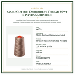 Product Specifications – Mako Cotton Embroidery Thread 50wt 6452yds Sandstone