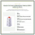 Product Specifications – Mako Cotton Embroidery Thread 50wt 6452yds Dove