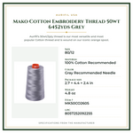 Product Specifications – Mako Cotton Embroidery Thread 50wt 6452yds Grey