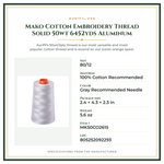 Product Specifications – Mako Cotton Embroidery Thread Solid 50wt 6452yds Aluminum