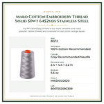 Product Specifications – Mako Cotton Embroidery Thread Solid 50wt 6452yds Stainless Steel