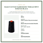 Product Specifications – Mako Cotton Embroidery Thread 50wt 6452yds Black