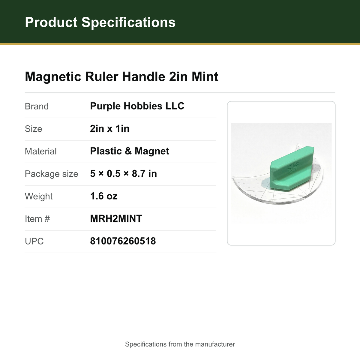 Product Specifications – Magnetic Ruler Handle 2in Mint