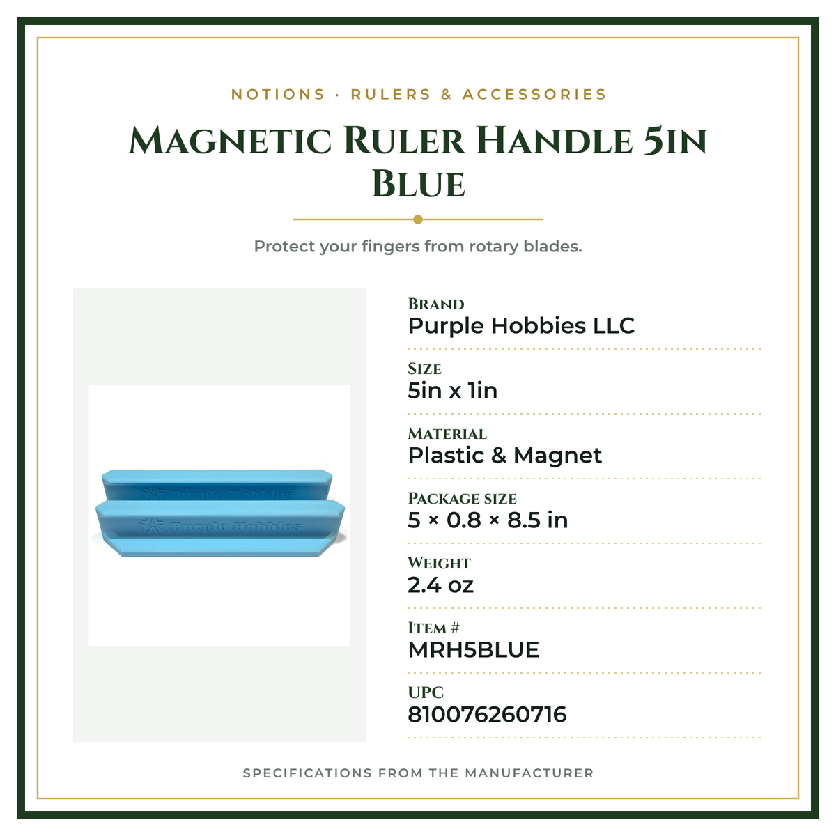 Product Specifications – Magnetic Ruler Handle 5in Blue