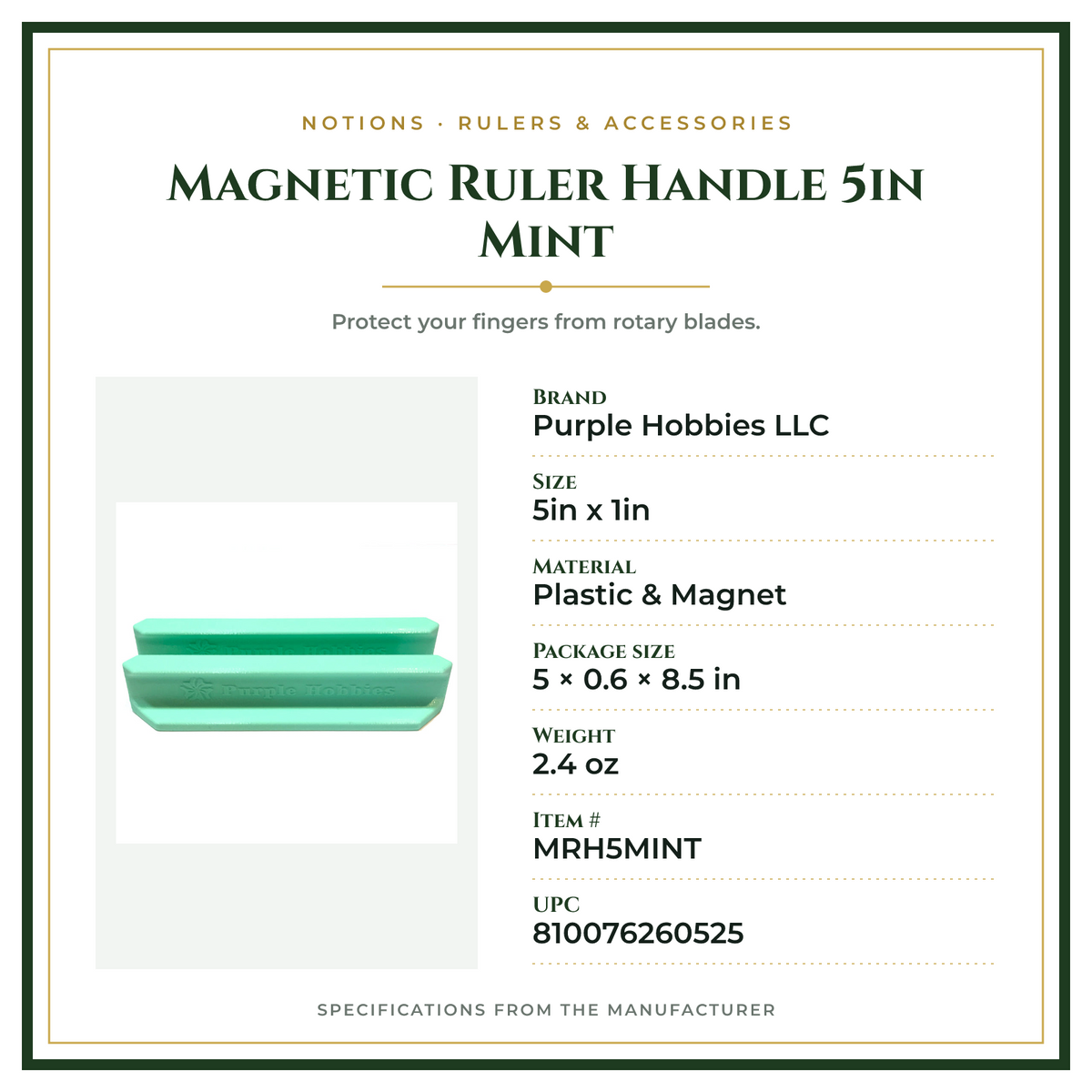 Product Specifications – Magnetic Ruler Handle 5in Mint
