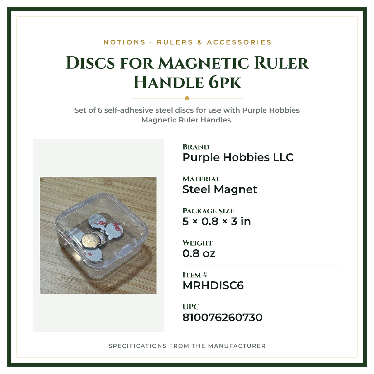 Product Specifications – Discs for Magnetic Ruler Handle 6pk