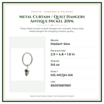 Product Specifications – Metal Curtain / Quilt Hangers Antique Nickel 20pk