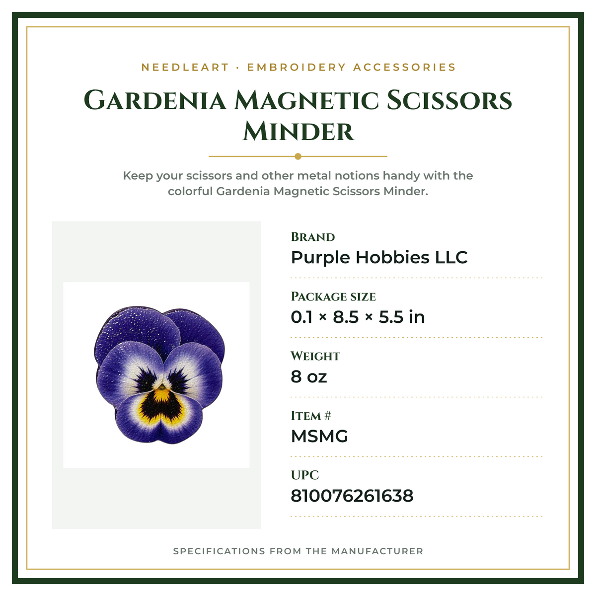 Product Specifications – Gardenia Magnetic Scissors Minder