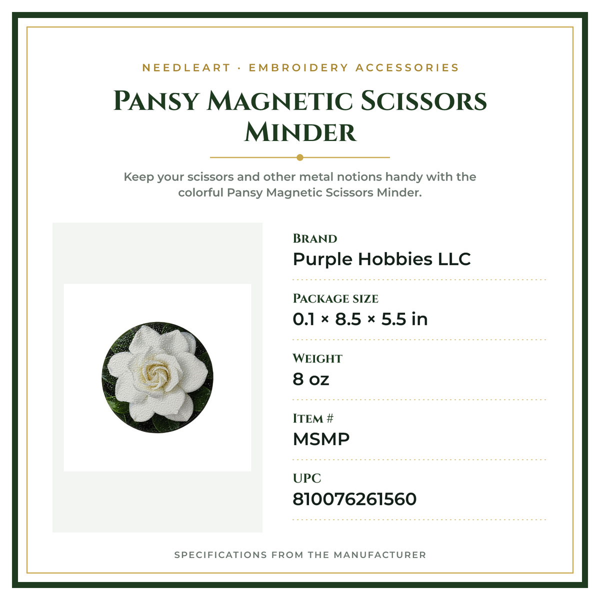 Product Specifications – Pansy Magnetic Scissors Minder