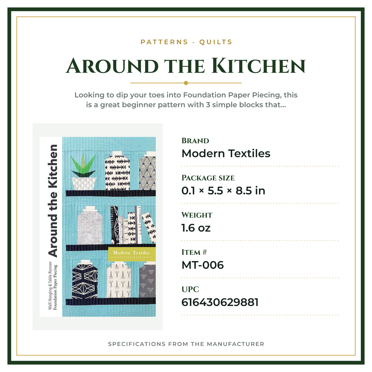 Product Specifications – Around the Kitchen