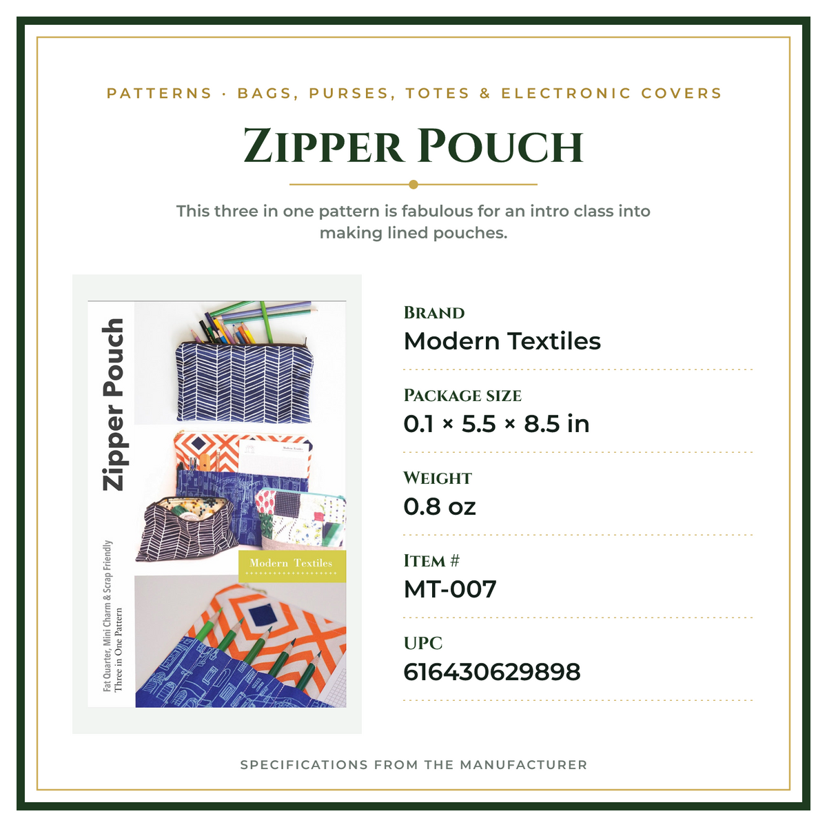 Product Specifications – Zipper Pouch