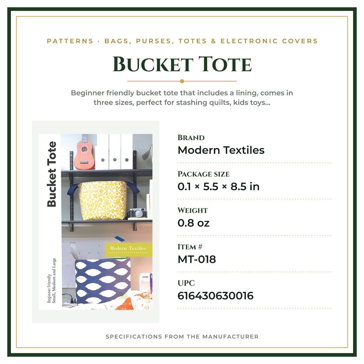 Product Specifications – Bucket Tote