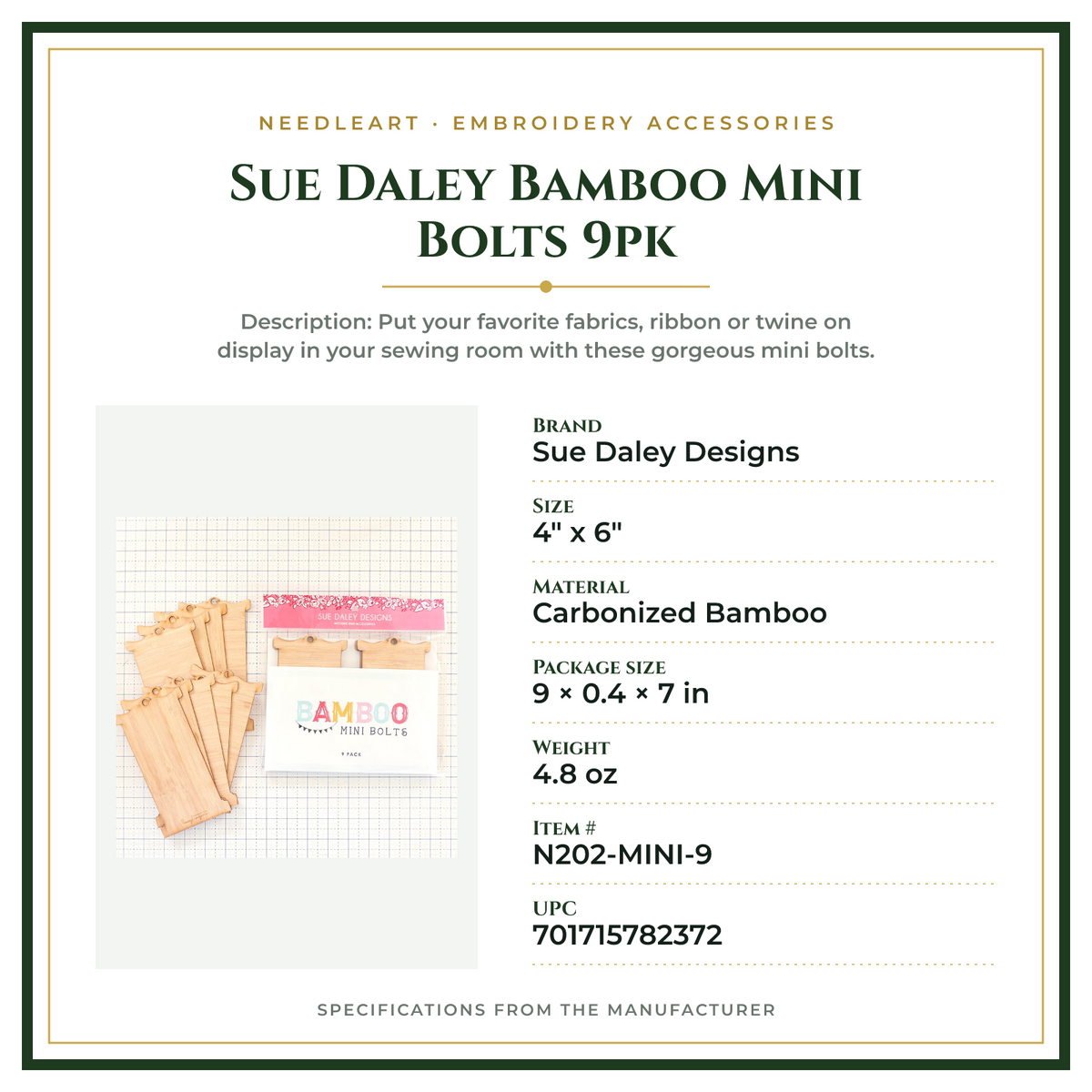 Product Specifications – Sue Daley Bamboo Mini Bolts 9pk