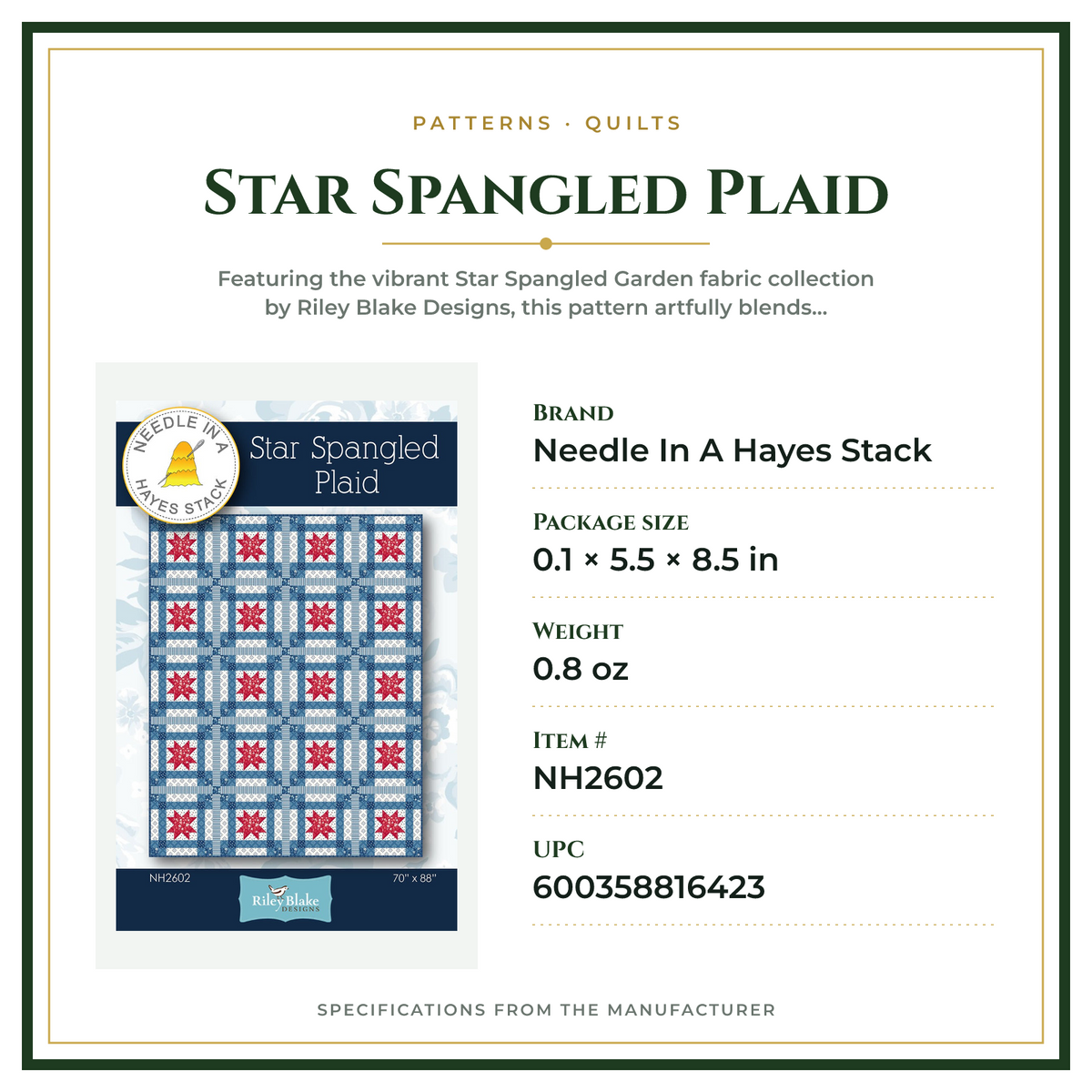 Product Specifications – Star Spangled Plaid